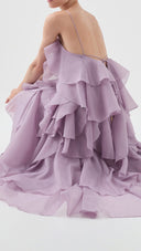 Isadora lilac layered ruffle maxi dress, full-length front view