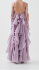 Isadora lilac layered ruffle maxi dress, styled full-length look