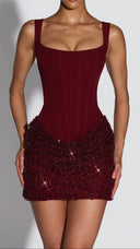 Lucienne burgundy embellished corset mini dress, front view