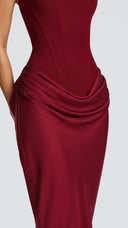 Odette - Burgundy Pleated Corset Maxi Dress