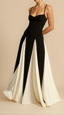 Sabine black and white panelled A-line maxi dress in contrast georgette