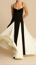 Sabine black and white panelled A-line maxi dress, close-up of structured bodice