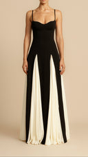 Sabine black and white panelled A-line maxi dress, full-length front view