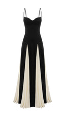 Sabine black and white panelled A-line maxi dress, detail of bound edges