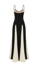 Sabine black and white panelled A-line maxi dress, styled full-length look