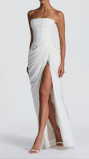 Giselle ivory strapless corset maxi dress, back view with lace-up corset detail