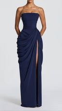 Giselle navy strapless corset maxi dress, full-length front view